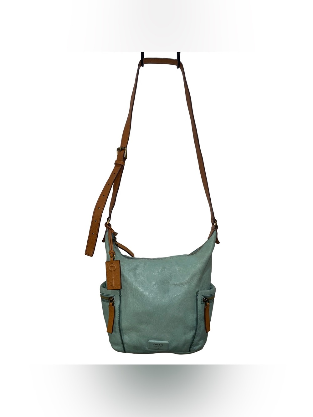 Fossil Leather Sea Green Mint Crossbody Shoulder Bag Boho Tahoe Indie Resortwear - Picture 2 of 16